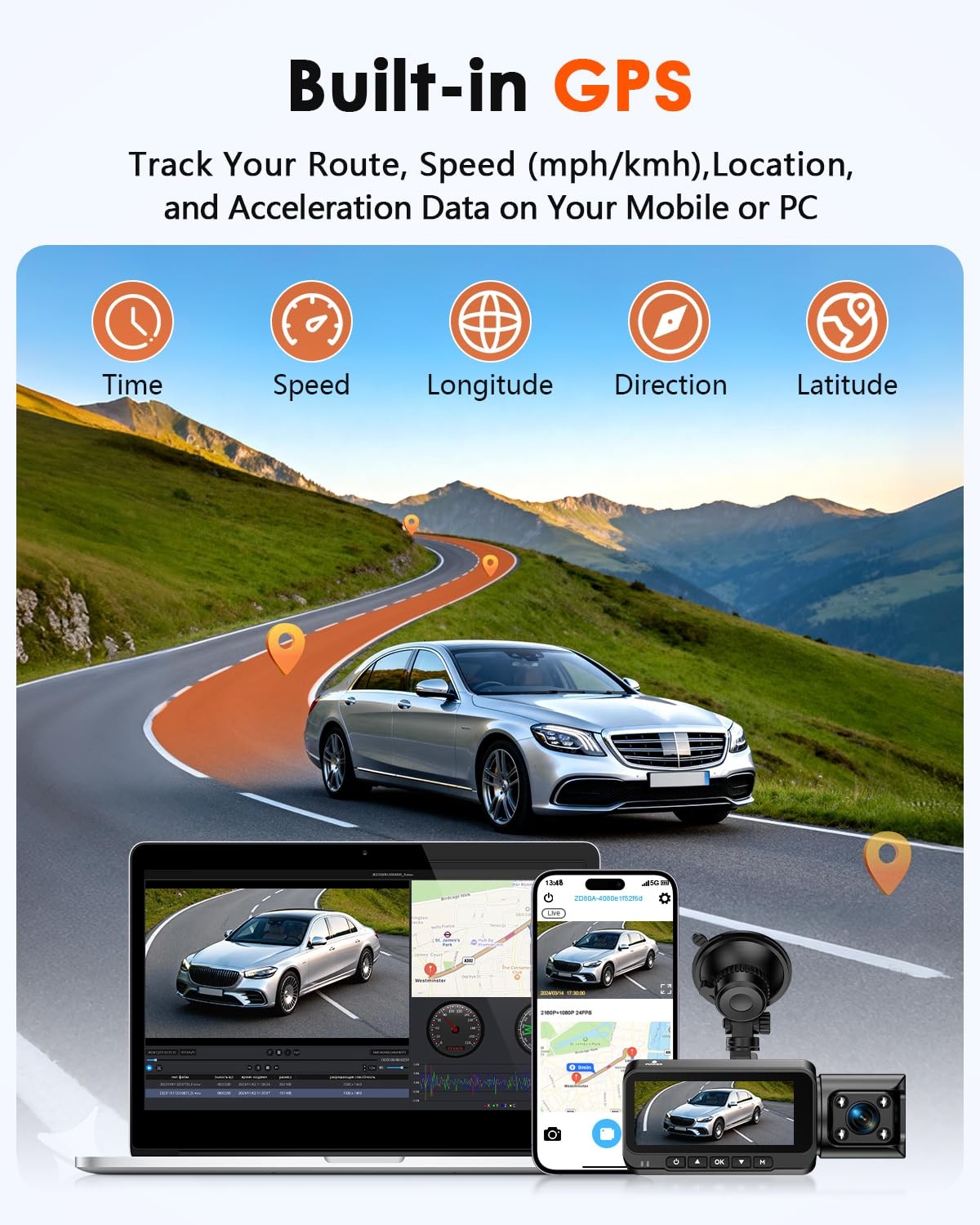 3-Channel Dash Cam 4K for Car: Front, Rear & Inside Dash Camera with 5.8G WiF…