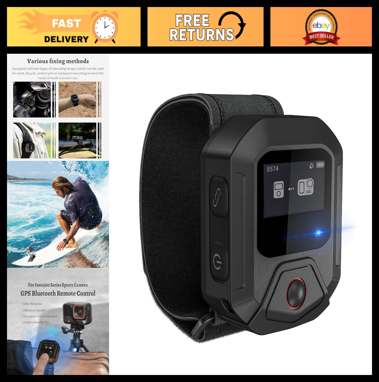 Wireless GPS Bluetooth Remote Control for Insta360 Cameras – 82FT Range, Compati
