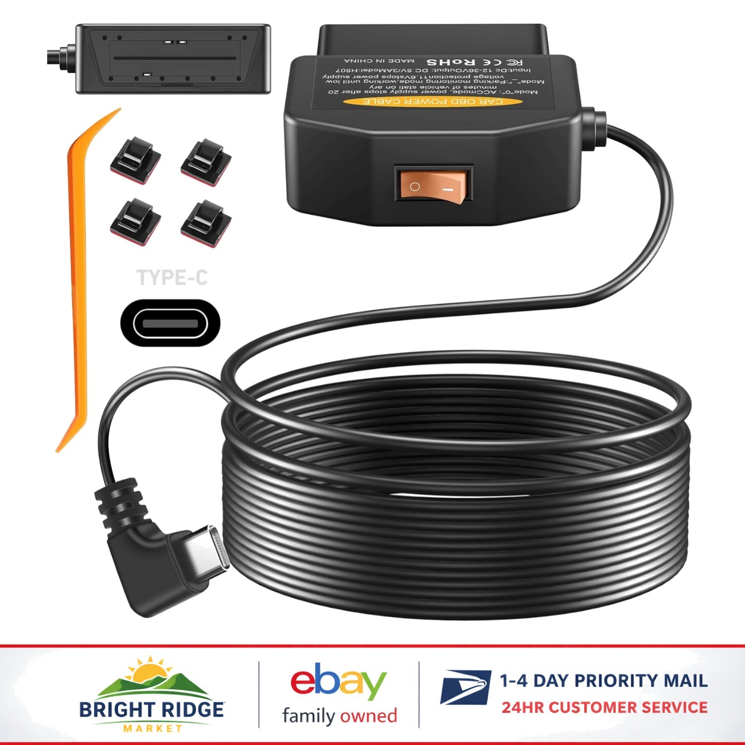 Dash Camera OBD Power Supply Cable with 24-Hour Surveillance and Protection
