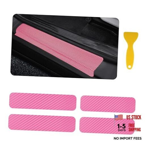 4PCS Car Door Sill Protector with Scraper,Carbon Fiber Car Door Protector Pink