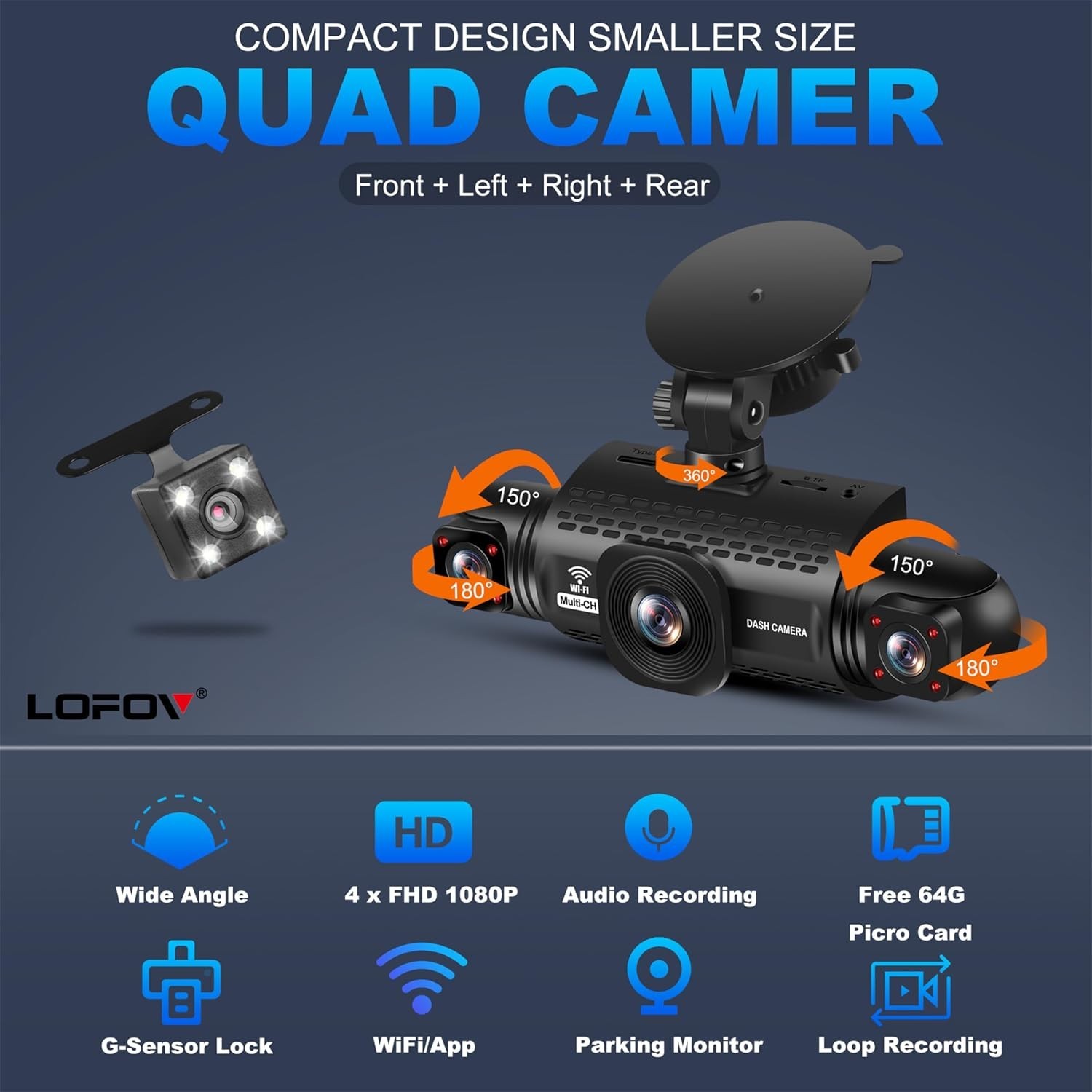 4 Channel Dash Cam 360° View 5G WiFi & APP Control, 2K Front and Rear Inside,…