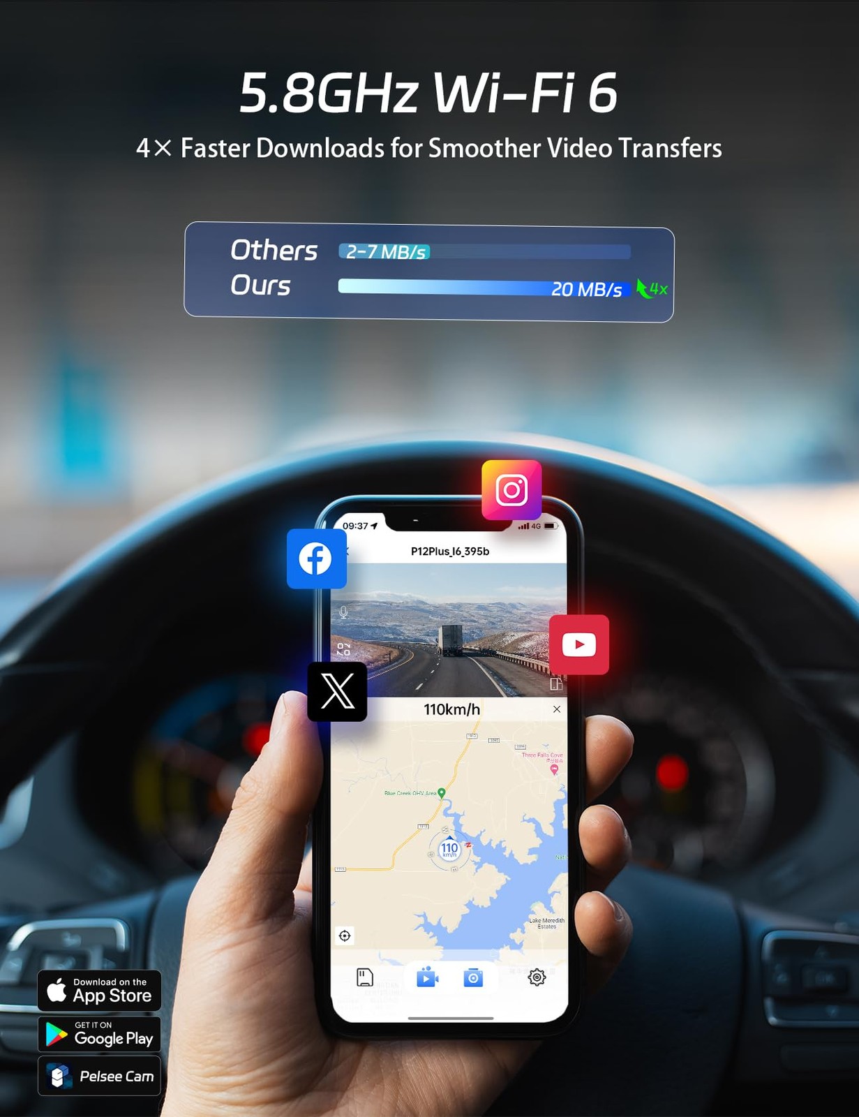 Espejo Retrovisor GPS Cámara Inteligente 4K de Seguridad para Carros 12 Pulgadas