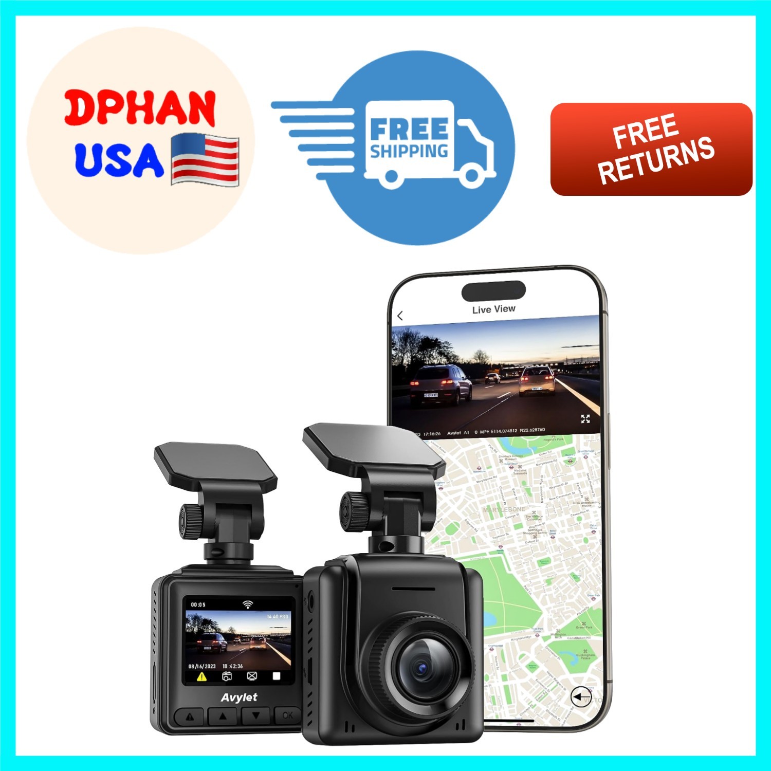 WiFi 2K Quad HD Mini Dash Cam with External GPS & WDR Night Vision