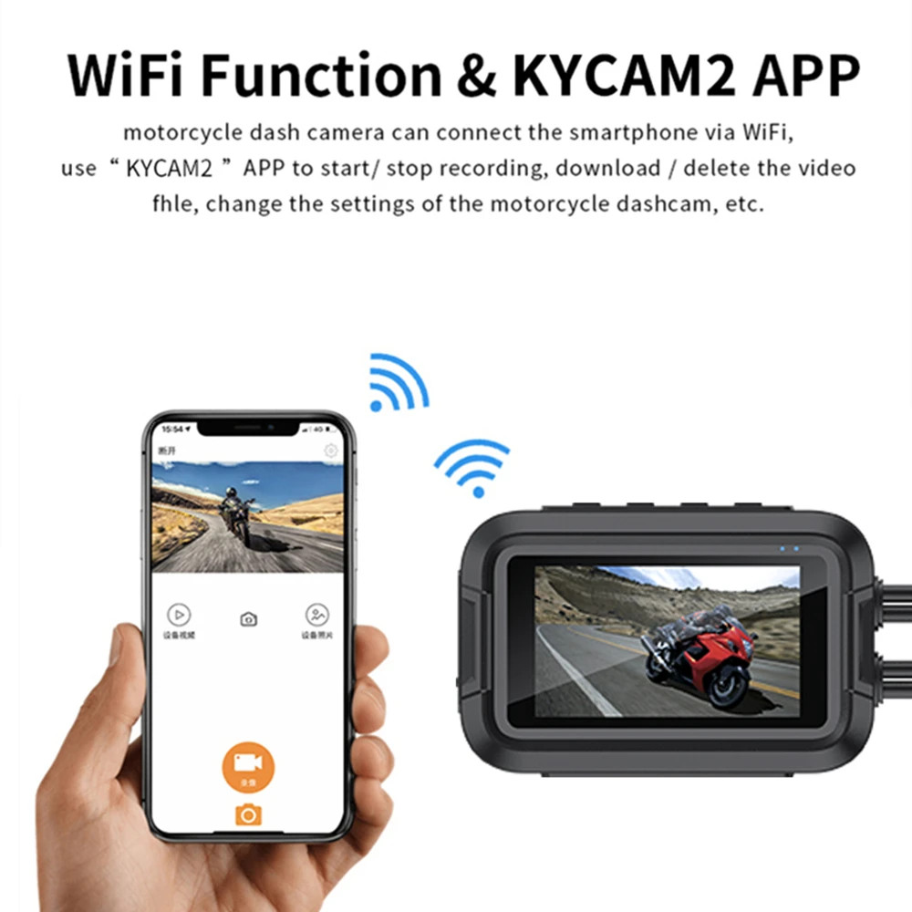 Dual 1080P Motorcycle Dash Cam WiFi GPS Front Rear Camera Waterproof DVR