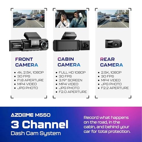 M550 3CH Dash Cam 4K – 3.19″ Screen IR Night Vision – 24H Parking Mode – 3