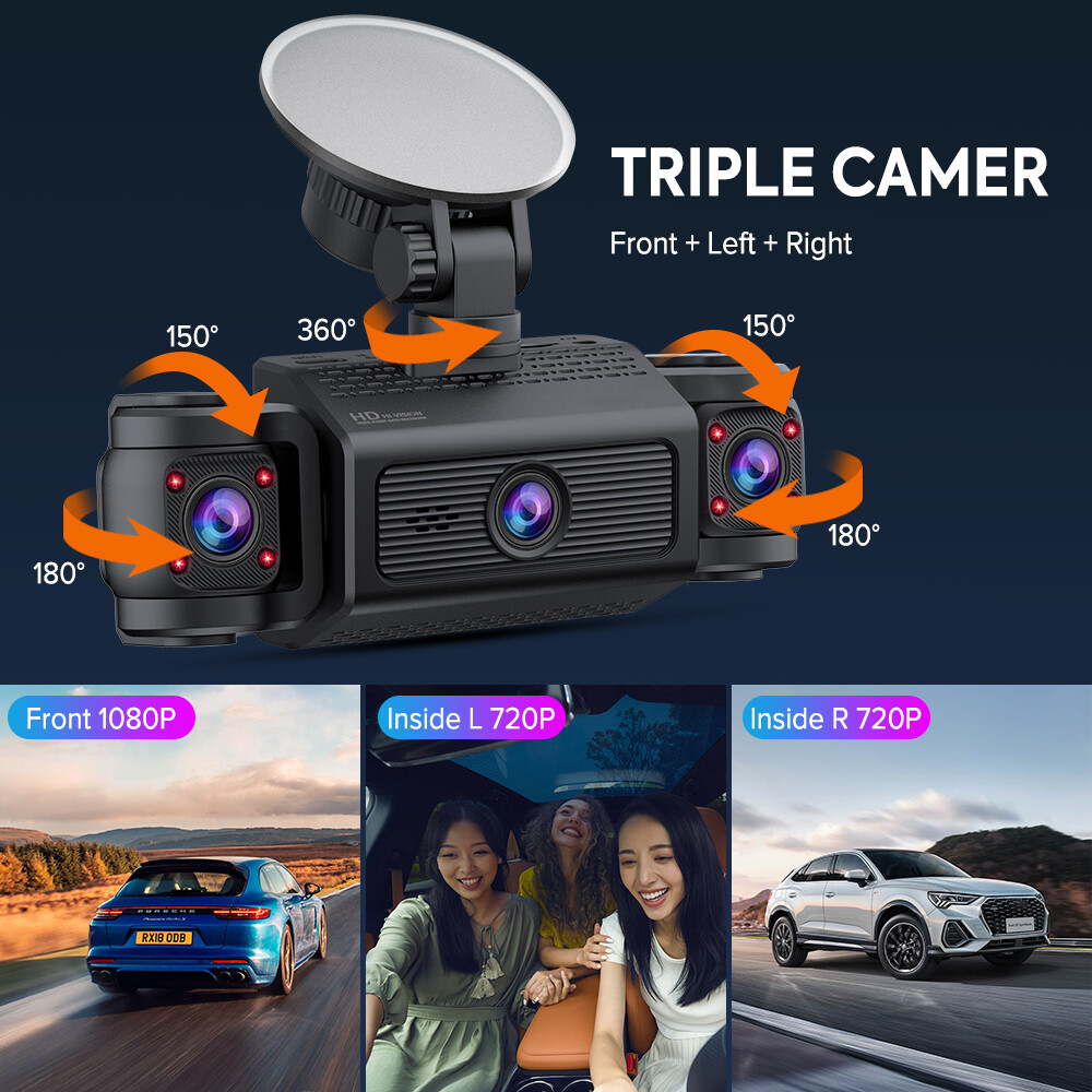 1080P 2.4 inch Dash Cam Front and Inside Triple Dash Cam with 24Hr Parking