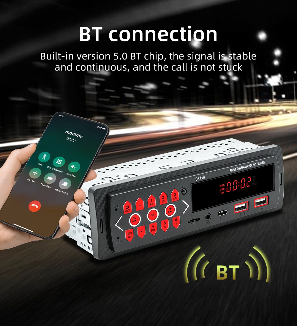 Car MP3 Player Stereo Audio In-Dash BT Call USB Aux Input FM Bluetooth Head Unit