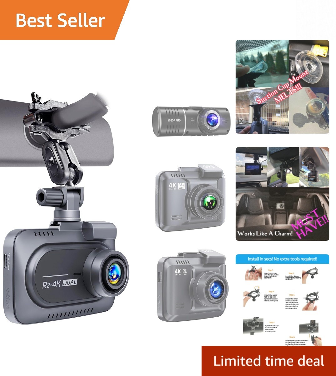 360° Adjustable Dash Cam Mount for Rove, Falcon, and More