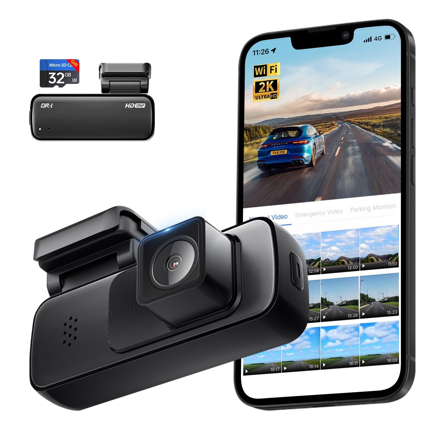 AINAVI Front Dashcam for Cars with 32G Card, Mini 2K Dash Camera, Dash Cam Bu…