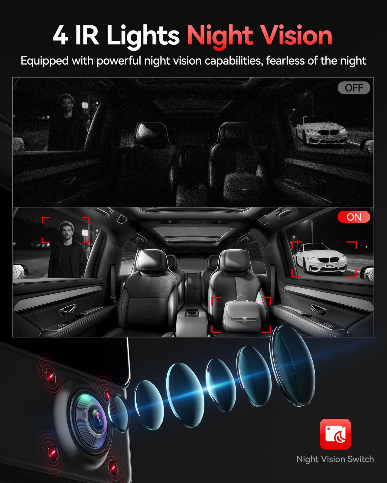 530° Dash Cam 3 Channel, 2.5K+2.5K+1080P Triple Car Camera with IR Night Visi…