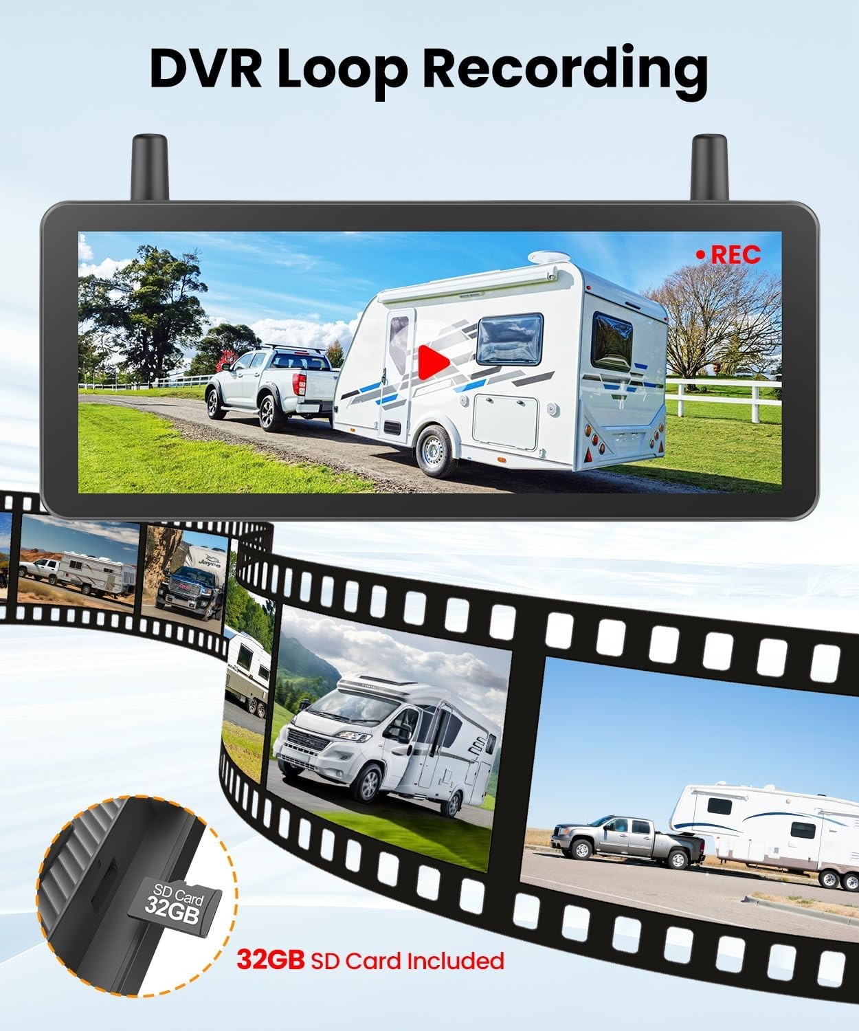 AUTO-VOX Solar5B RV Magnetic Backup Camera Loop Recording 7.2″ DVR 1080P Monitor