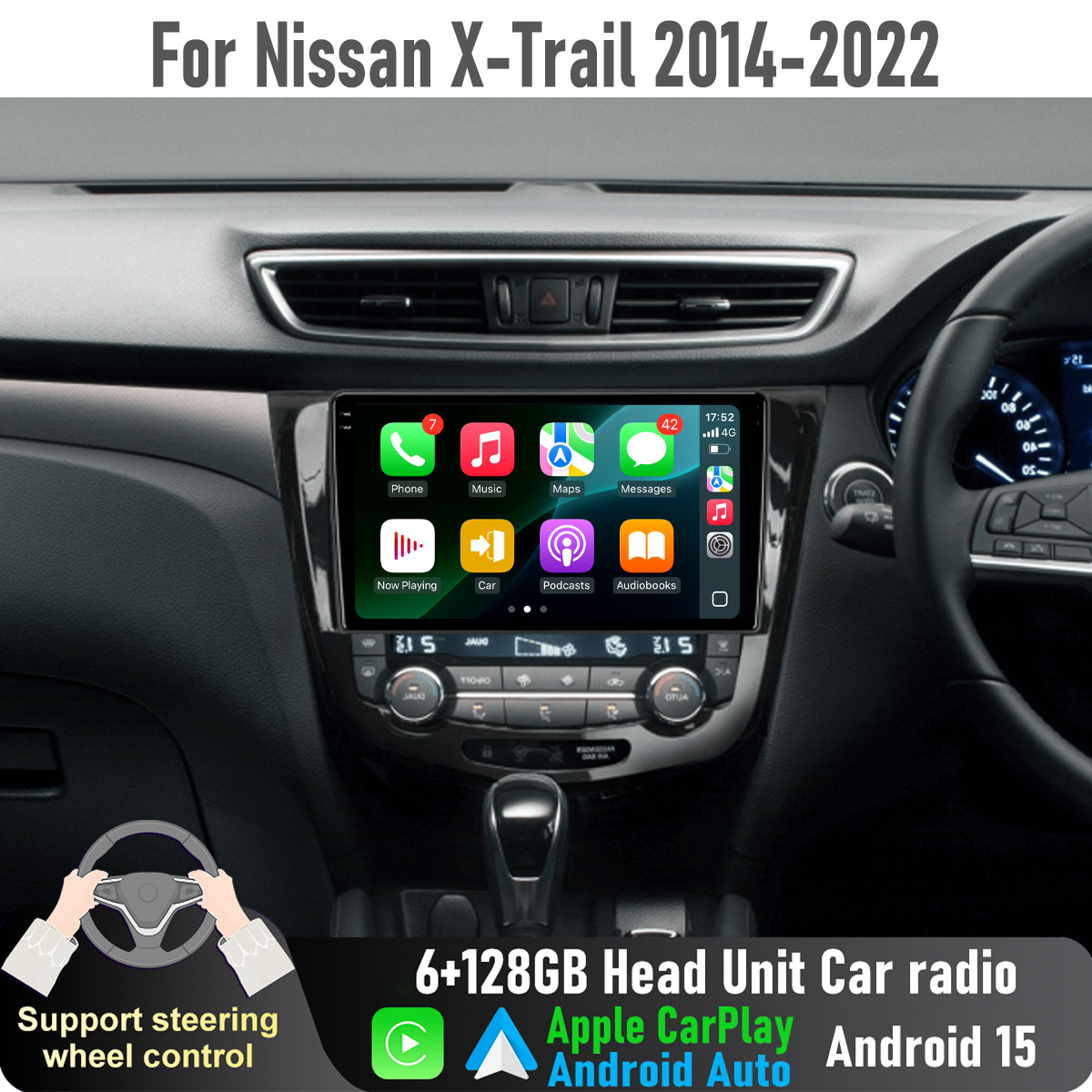 10” Apple CarPlay Auto 128GB Head Unit Car radio For Nissan X-Trai 2014-22 T32