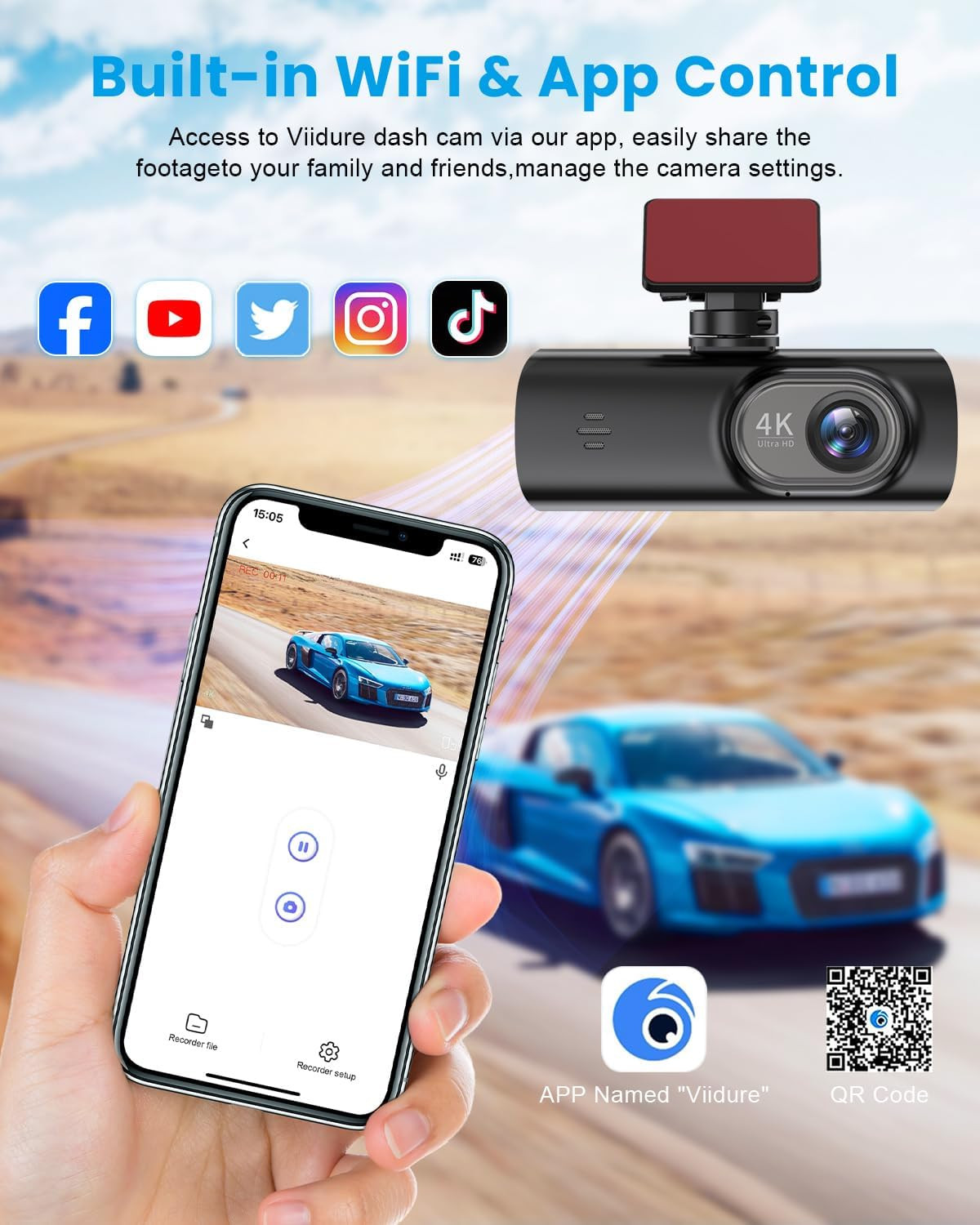 Dash Cam 4K Front, Ultra HD Dash Camera for Cars, 1.47”IPS Screen Mini Car Came