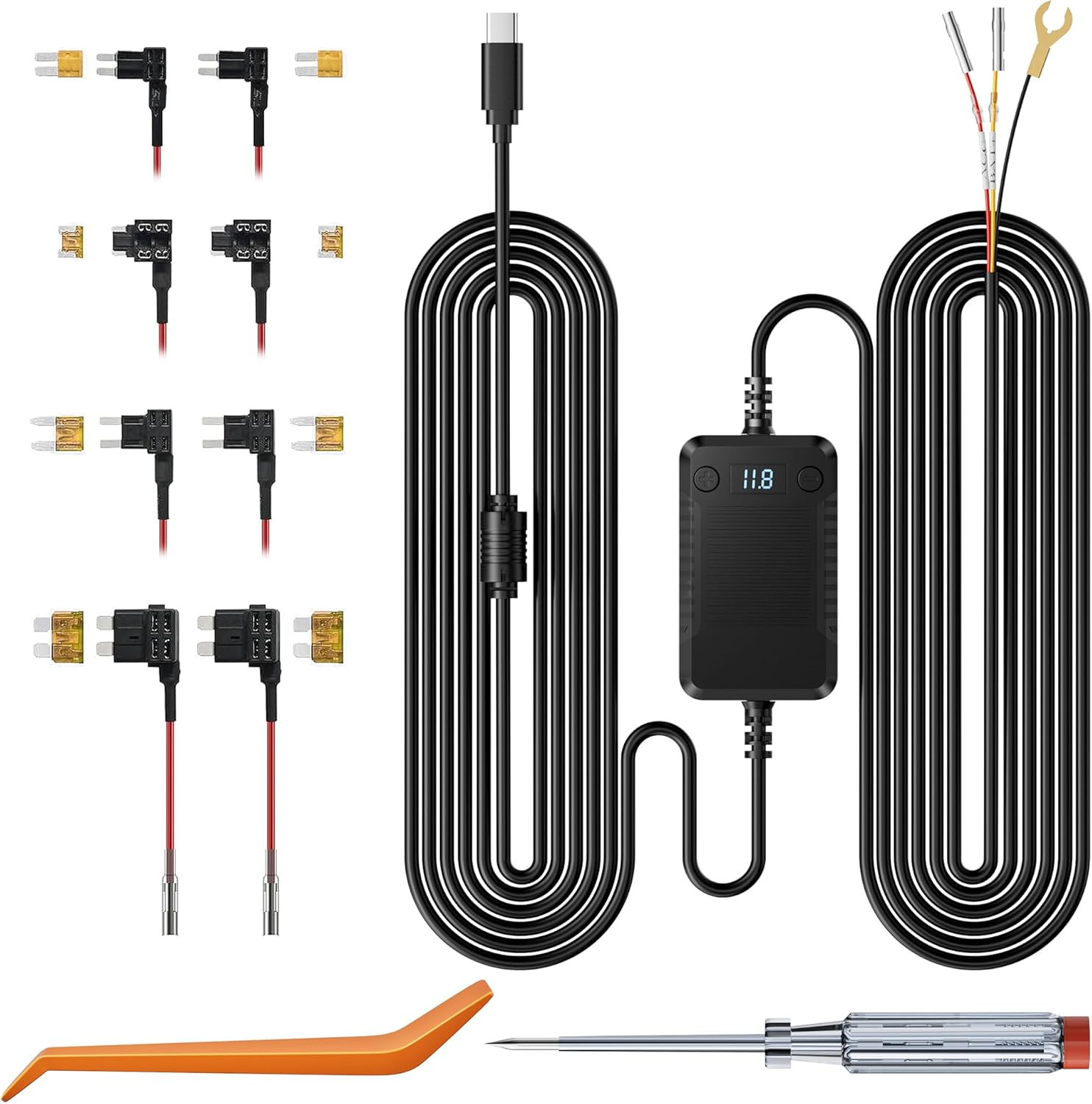 Dash Cam Acc Multi-Size Hardwire Kit with Voltage Indicator for Dash Camera 9.8F