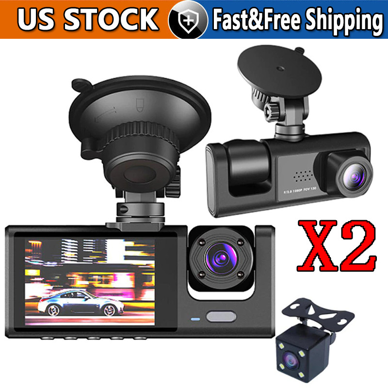 Car Dual Lens Dash Cam HD 1080P Front/Rear/Inside Video Recorder Camera G-Sensor