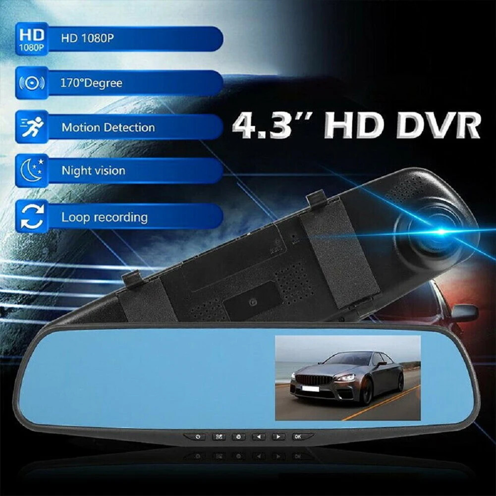 Rearview Mirror Car DVR Dual Dash 1080P HD Cam Camera Front Rear Video Recorder