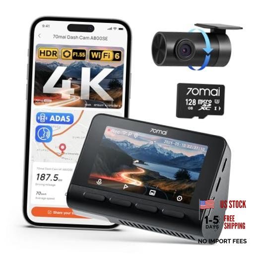 4K Dash Cam Front and Rear, Built in Wi-Fi 6 & GPS Car Camera, Super A800SE-1
