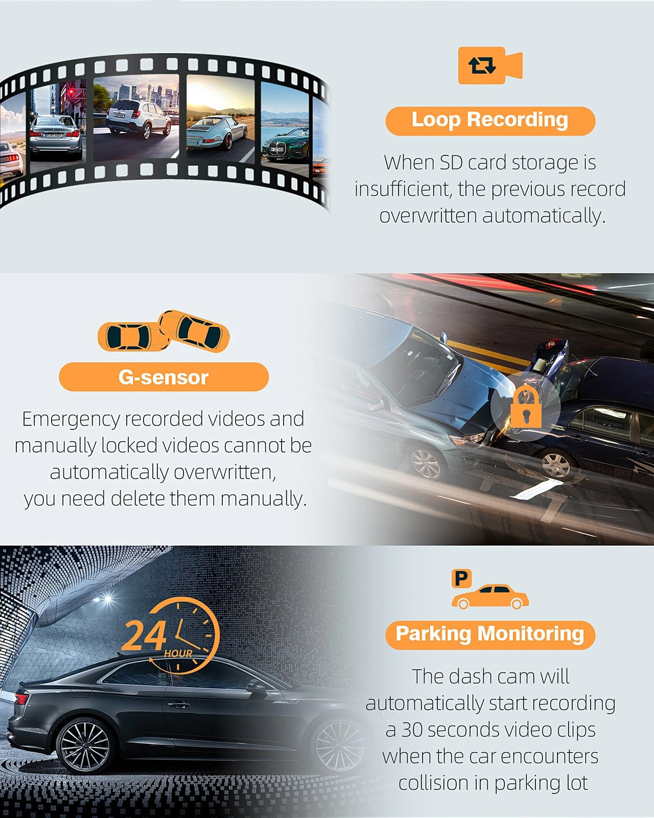 Campark Front Inside Dual 1080P GPS Dash Cam FHD Car Camera 4 IR Night Vision