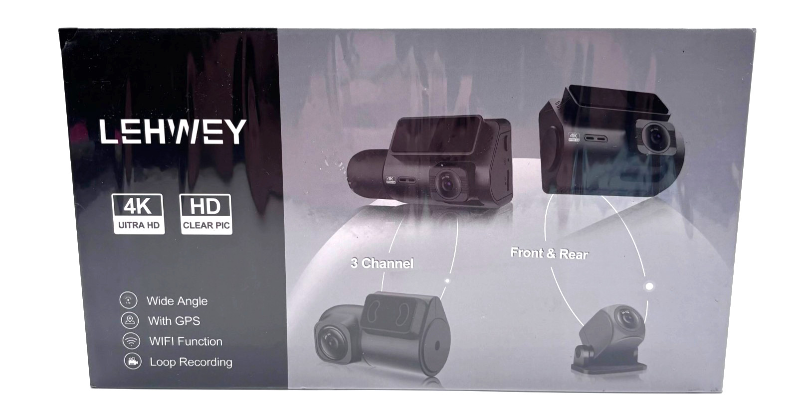 LEHWEY 3 Channel 4K Ultra HD Dash Camera With GPS And Loop Recording