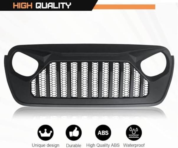 Front Vader Grille Compatible with 2018-2025 Jeep Wrangler JL & Matte Black