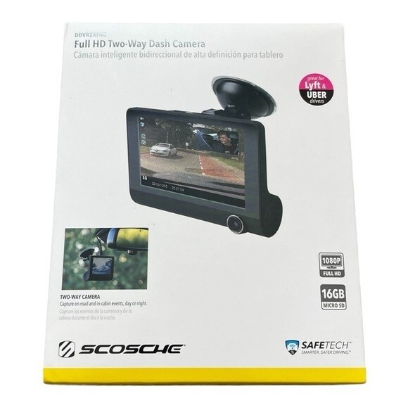 Scosche Two-Way Dash Camera Black HD DVR 1080P 4” Display NIB Rideshare