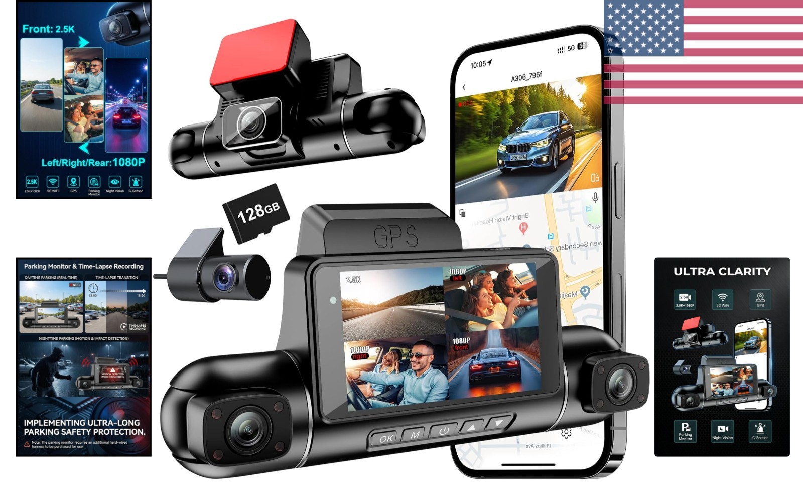 Advanced 360° Dash Camera – 2.5K Resolution, Built-in GPS & Loop Recording