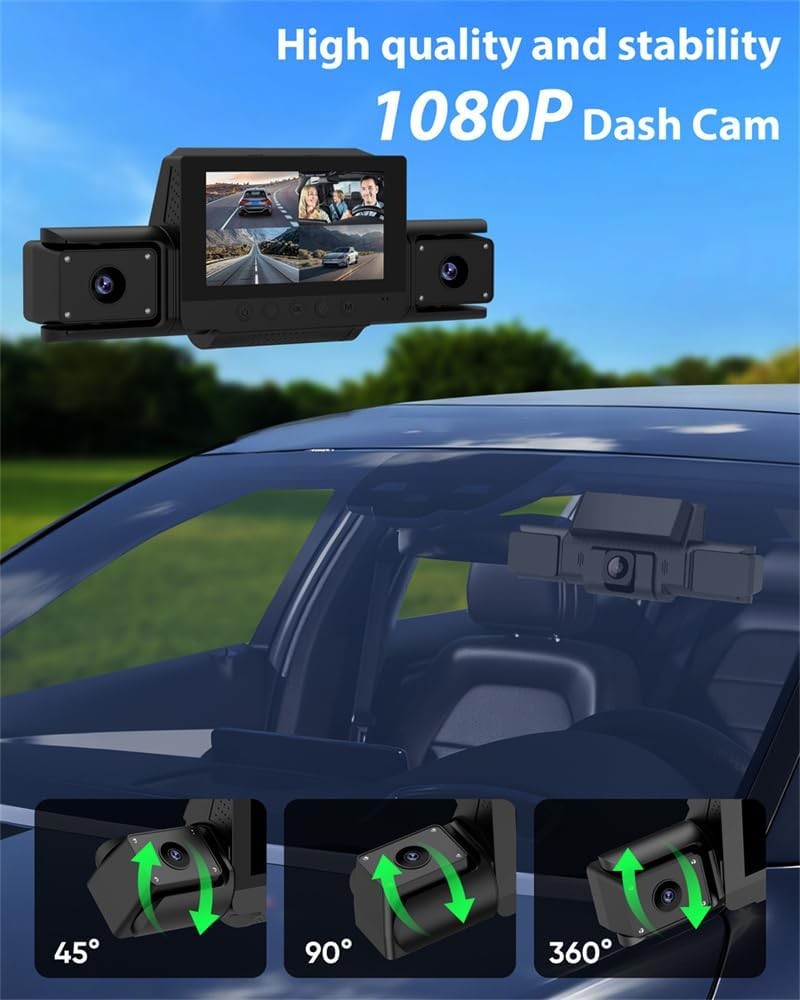 4 Channel 360 Dash Cam Front and Rear Inside & Left Right for Cars, 1080P wit…