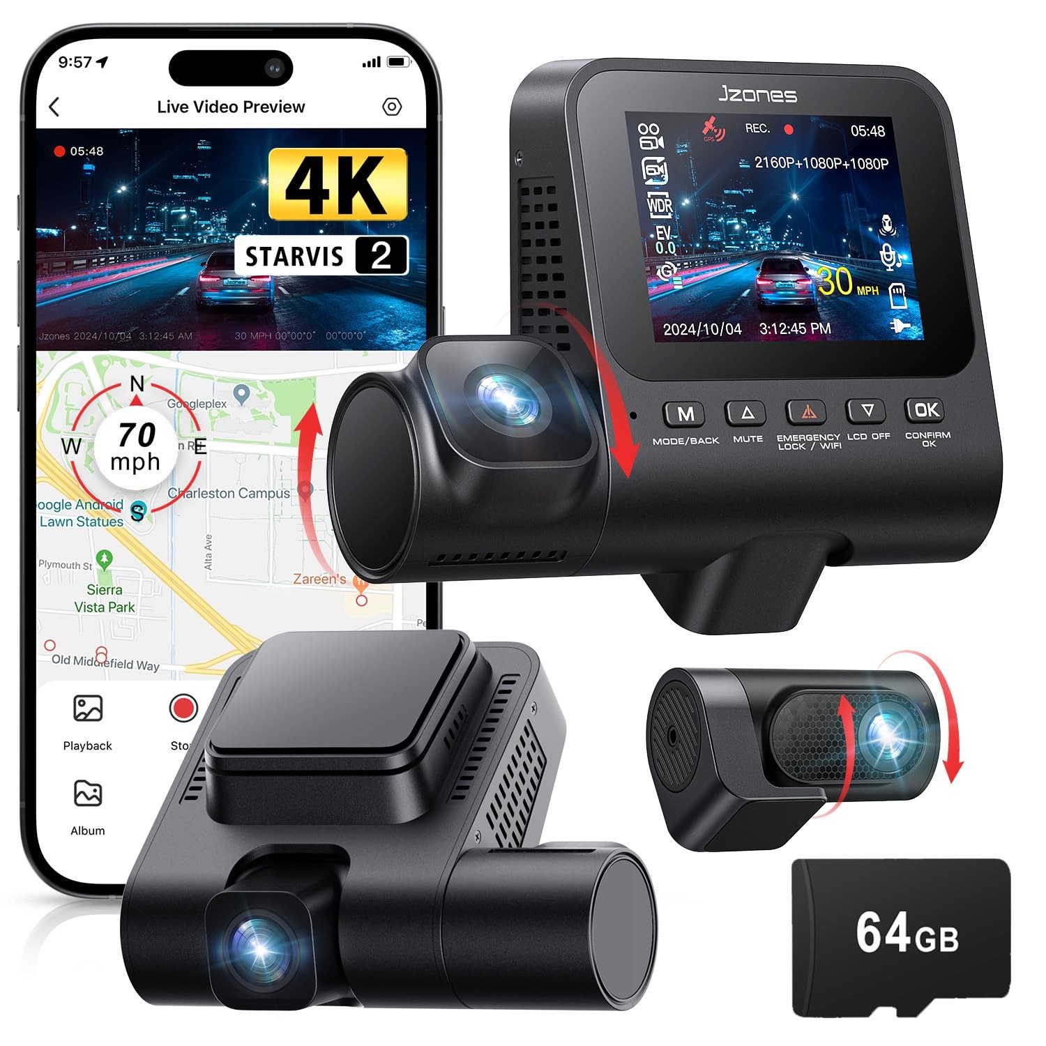 4K 3-Channel Dash Cam Front and Rear with Cabin, STARVIS 2 Sensor, Dash Camer…