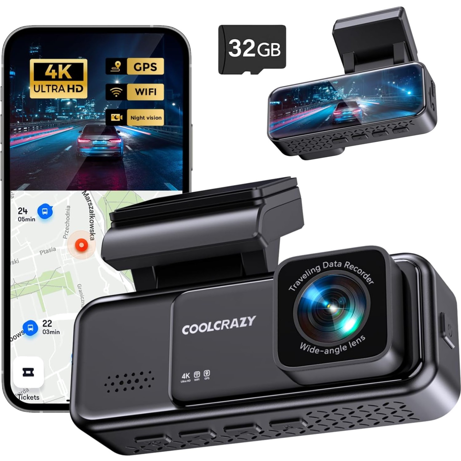 4K Ultra HD Dash Camera with Night Vision & GPS – Ideal for All Vehicle Types
