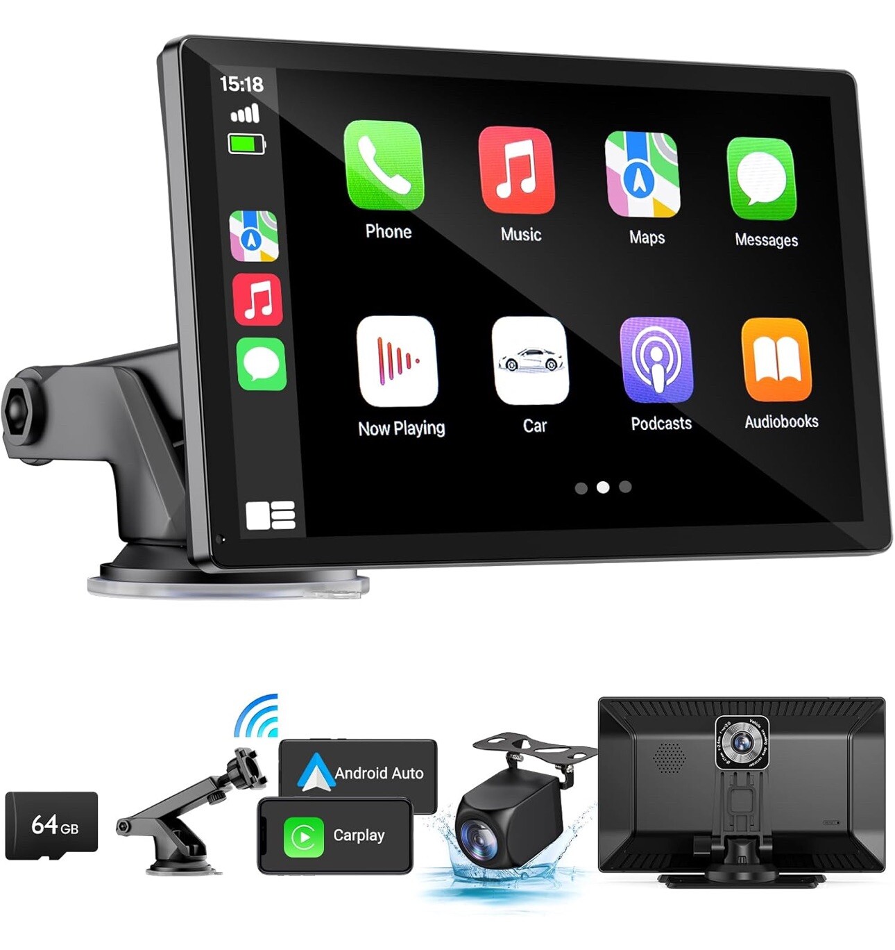 9″ Wireless Apple CarPlay Android Auto Screen – 4K Dash Cam 1080P Backup Camera