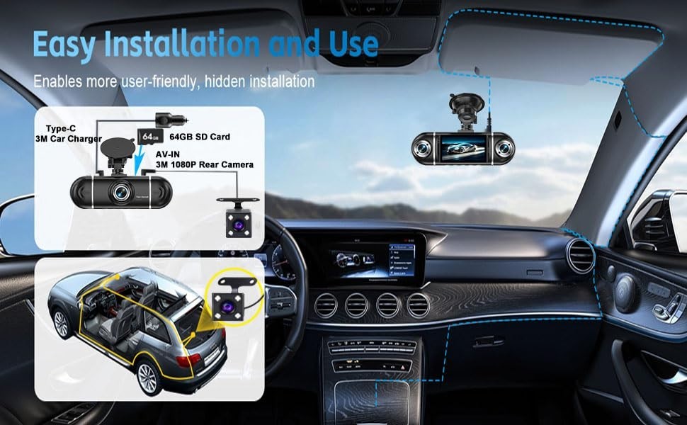 4 Channel 1080P Dash Cam Front & Rear, 360° View, Night Vision, WiFi, 64GB Card