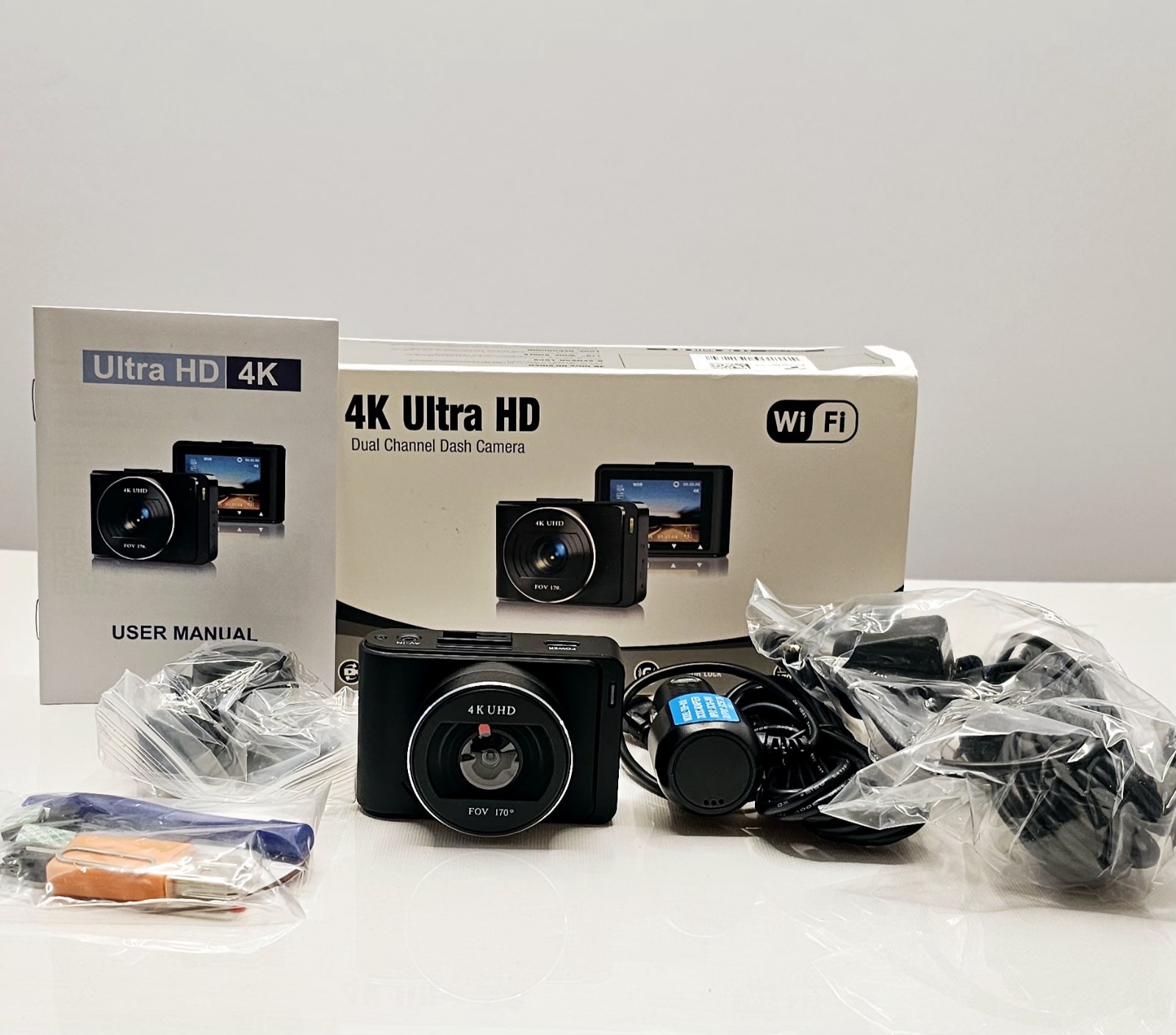 4K Ultra HD Dual Channel Dash Cam 170° Wide Angle Loop Recording G-Sensor Lock