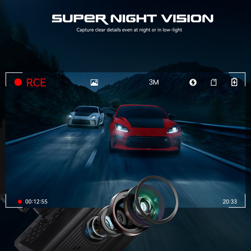 4-Channel Dashcam 1080P HD Car Dash Cam Front Rear Inside Left Right 64G SD Card