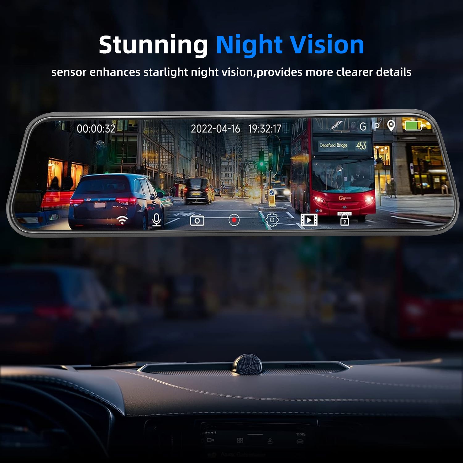 10 Inch 4K Dash Cam Front and Rear With WiFi App,Night Vision and Dual Recording