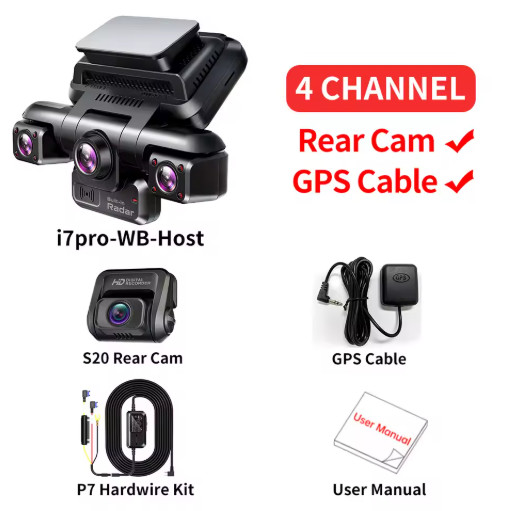TiESFONG i7Pro 4CH 4K Dash Cam 360 GPS Car DVR WiFi 24H Parking Night Vision
