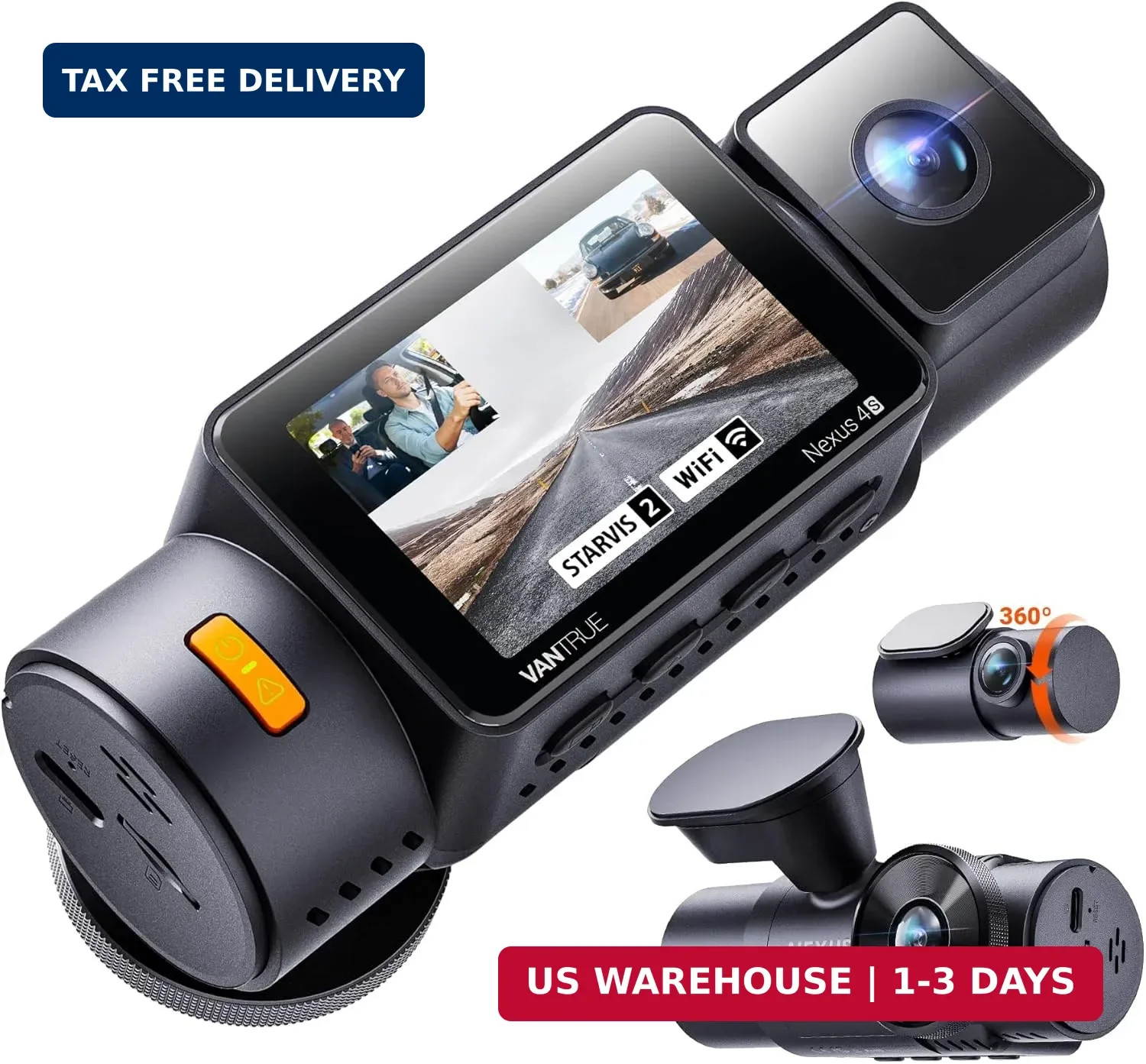 New N4S 3 Channel Dash Cam, STARVIS 2 Night Vision, Front Rear Inside Da