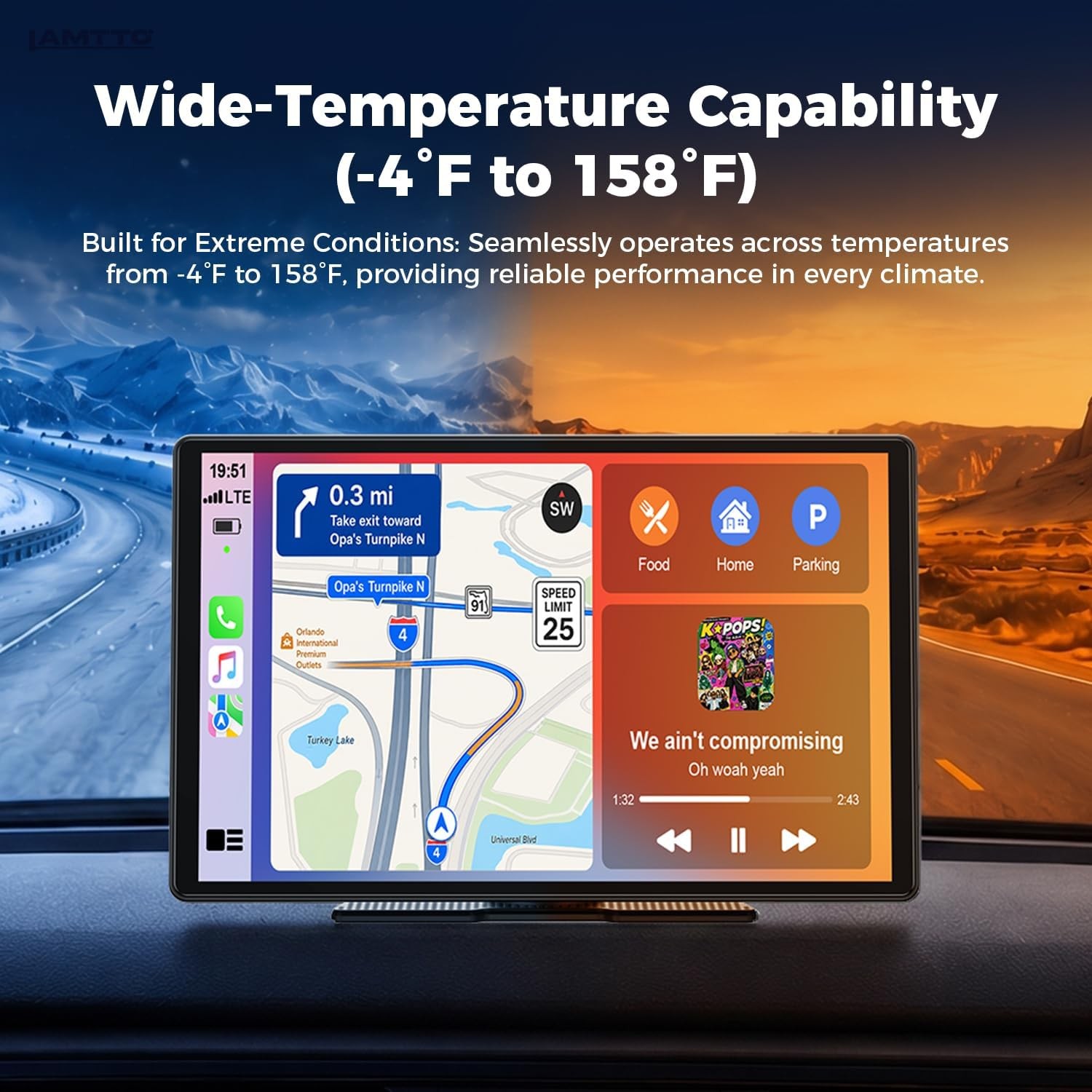 LAMTTO RC37 11″ Portable Wireless Apple CarPlay Touchscreen Car Stereo AirPlay