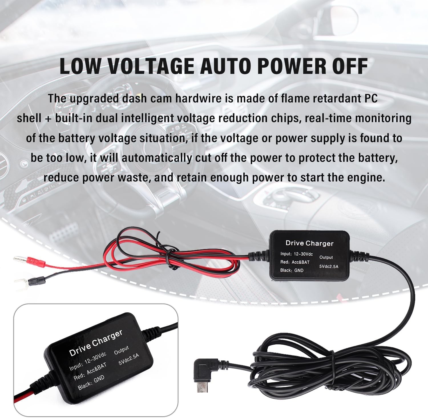 Dash Cam USB C Hardwire Kit Fuse Tap Power Supply