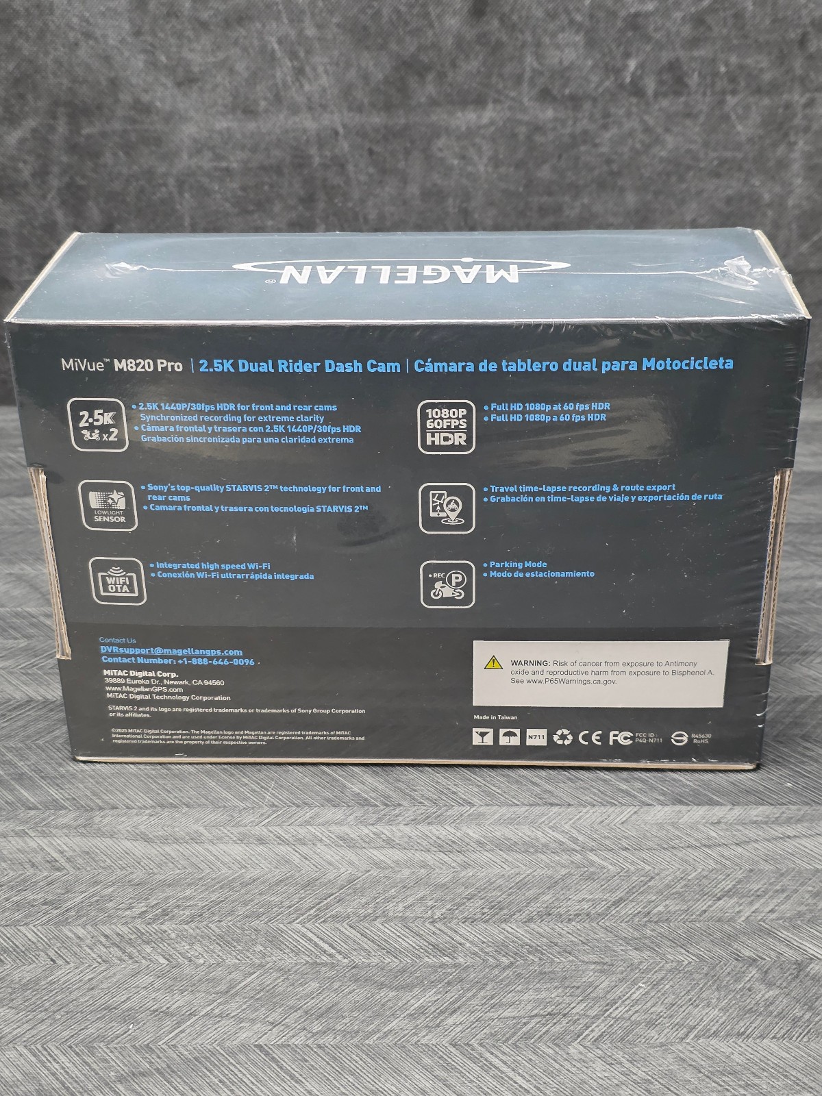 Magellan MiVue M820 Pro 2.5K Motorcycle Dash Camera Front Rear GPS WiFi 64GB