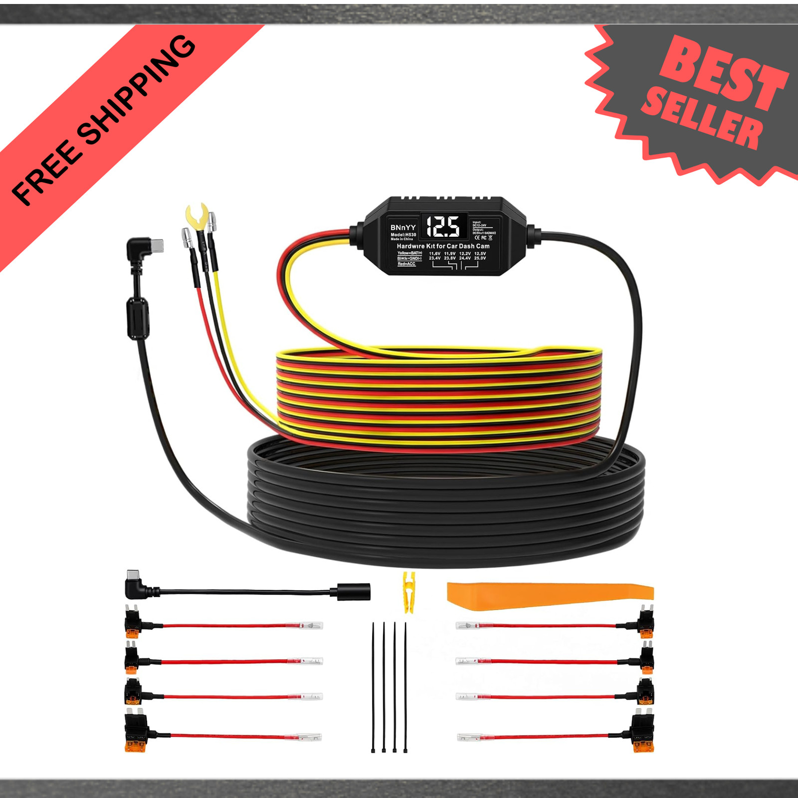 USB-C Hardwire Kit for Dash Cam with Acc Detection, Low Voltage Protection