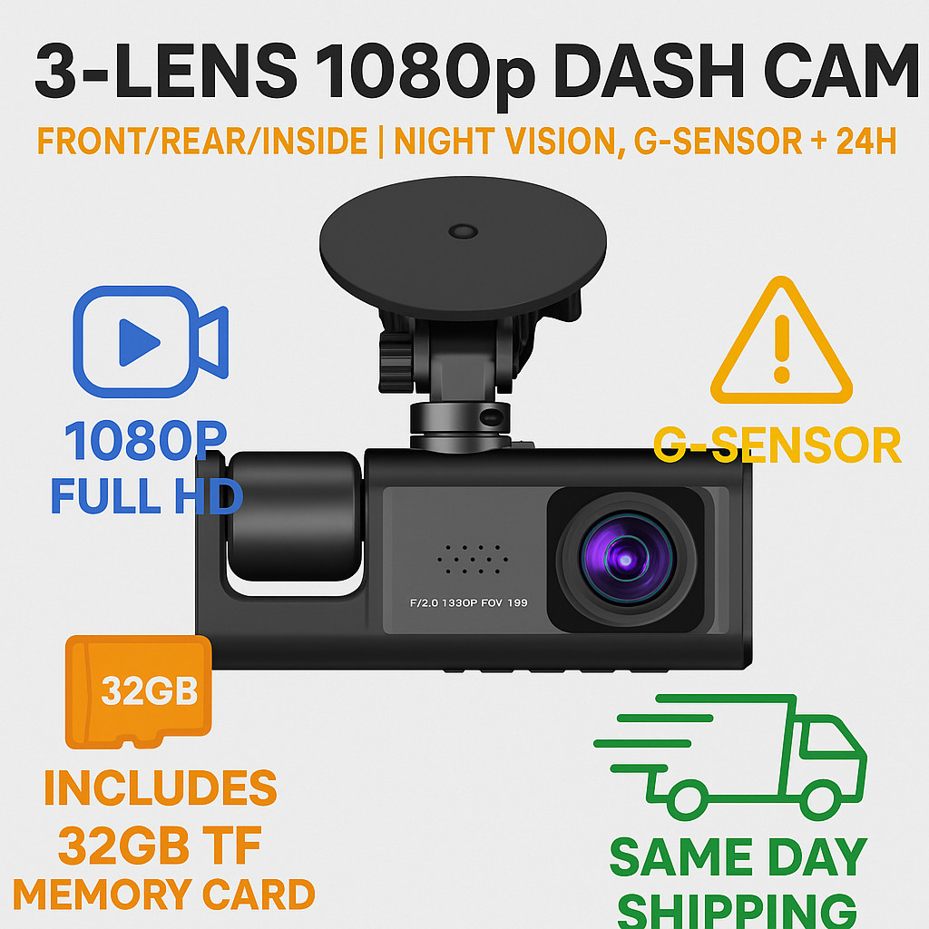 Touch Screen Dash Cam 4″ 1080P Front/Rear Camera Dual Lens Car DVR Recorder