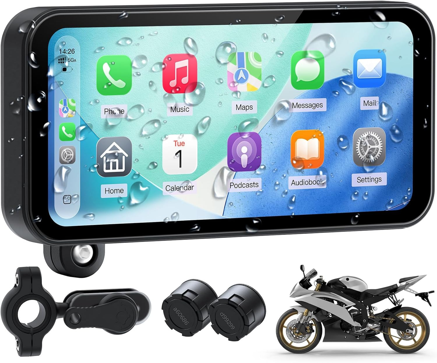 6.25″ Wireless Motorcycle Carplay & Android Auto Screen,Built-In Tpms,Portrait/L