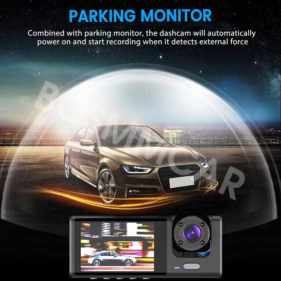 1080P 2in 3 Lens Car DVR Video Dash Cam Recorder Camera Night Vision G-Sensor