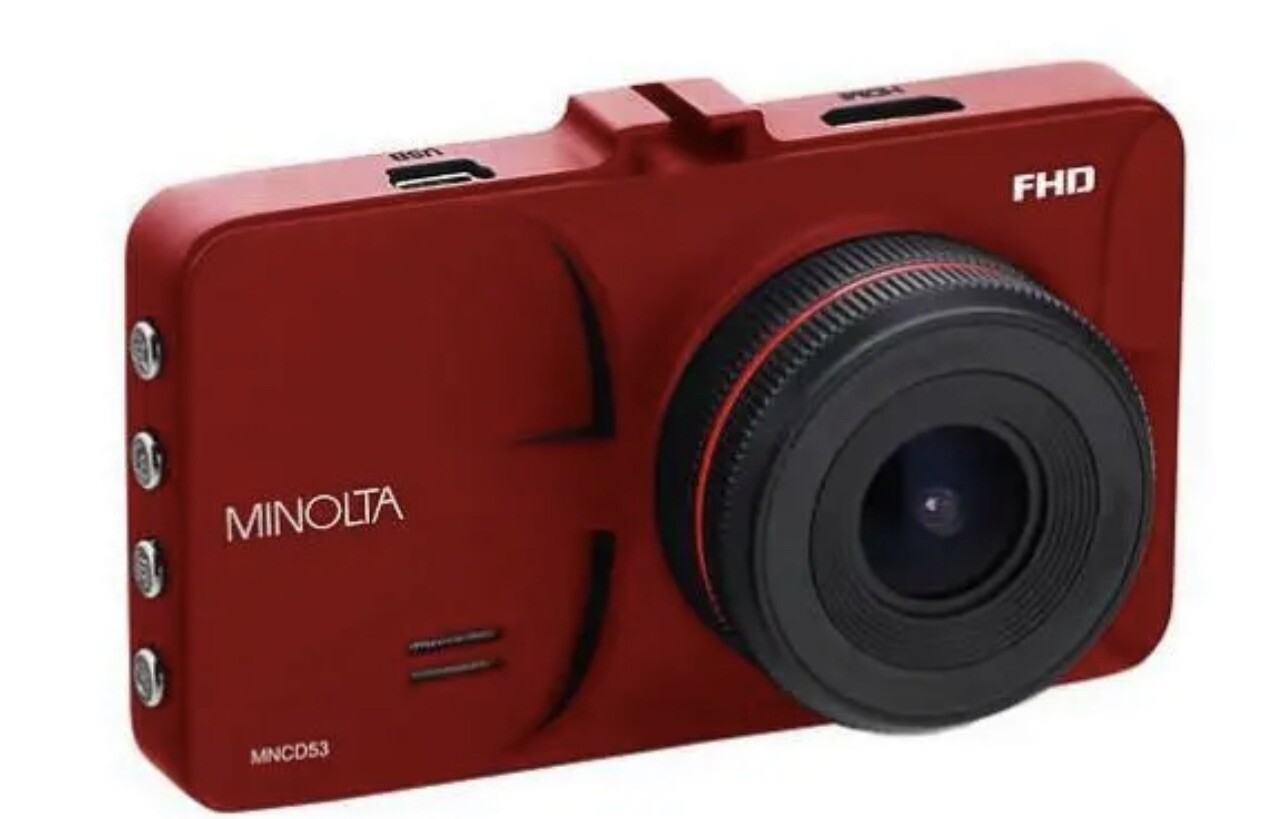 Minolta 1080p Full HD Dashcam 140-Degree Wide-Angle Lens 12 Megapixel Photos Red