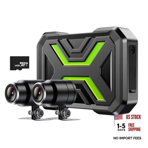 Motorcycle Dash Cam Front and Rear, Dual 1080p Dash Main Unit + 64GB TF Card