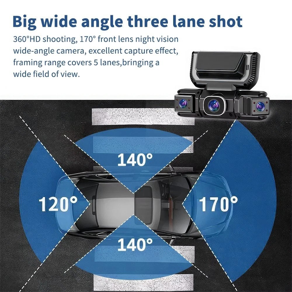Dashcam Front and Rear Camera System,Rechargeable 360 1080P Dash Cam