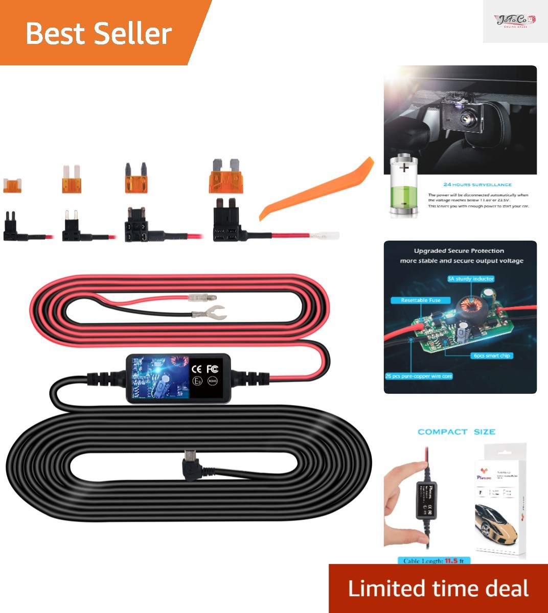 Mini USB Hardwire Kit for Dash Cams – Continuous Power with Protective Features