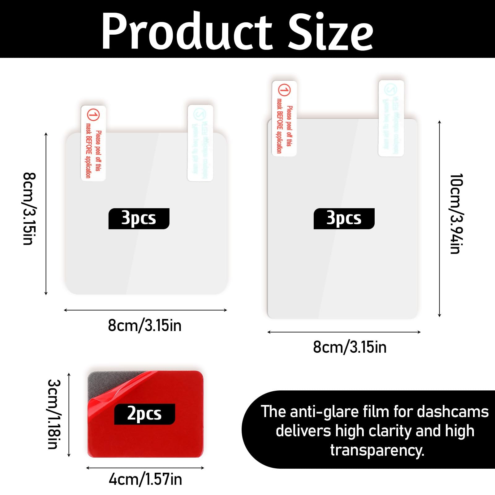 6 PCS Electrostatic Film for Dash Cam with 2 Sheets Double-Sided Adhesive Sti…
