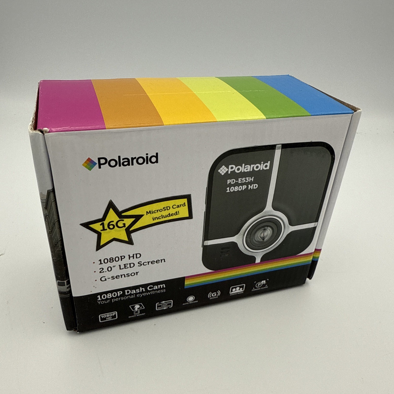 Polaroid PD-E53H 1080p HD Dash Cam – Black/Silver – Box, Manuals, Cables Complet