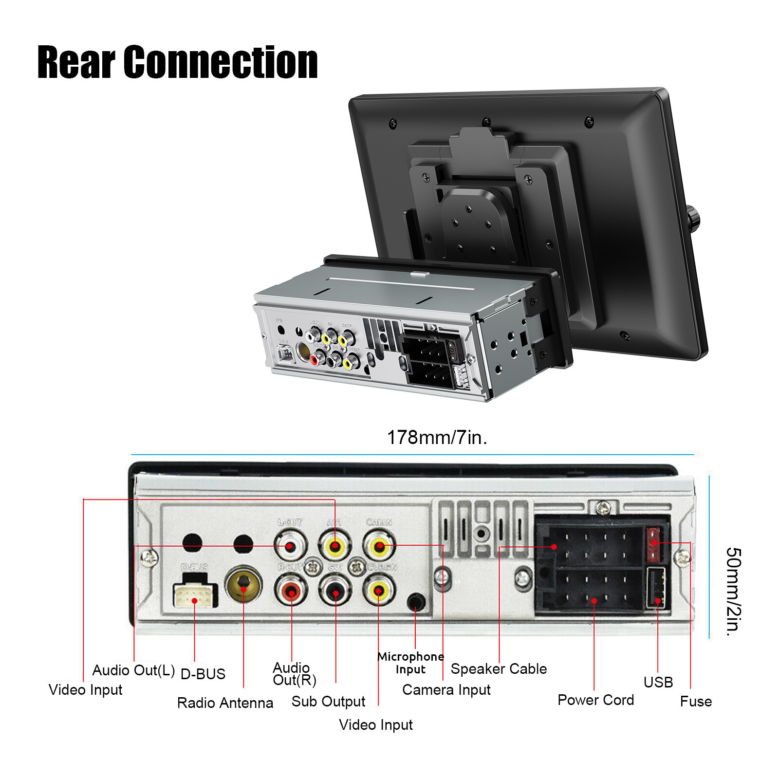 10″ Rotatable Wireless Apple CarPlay Android Auto Car Stereo Radio Single 1 DIN